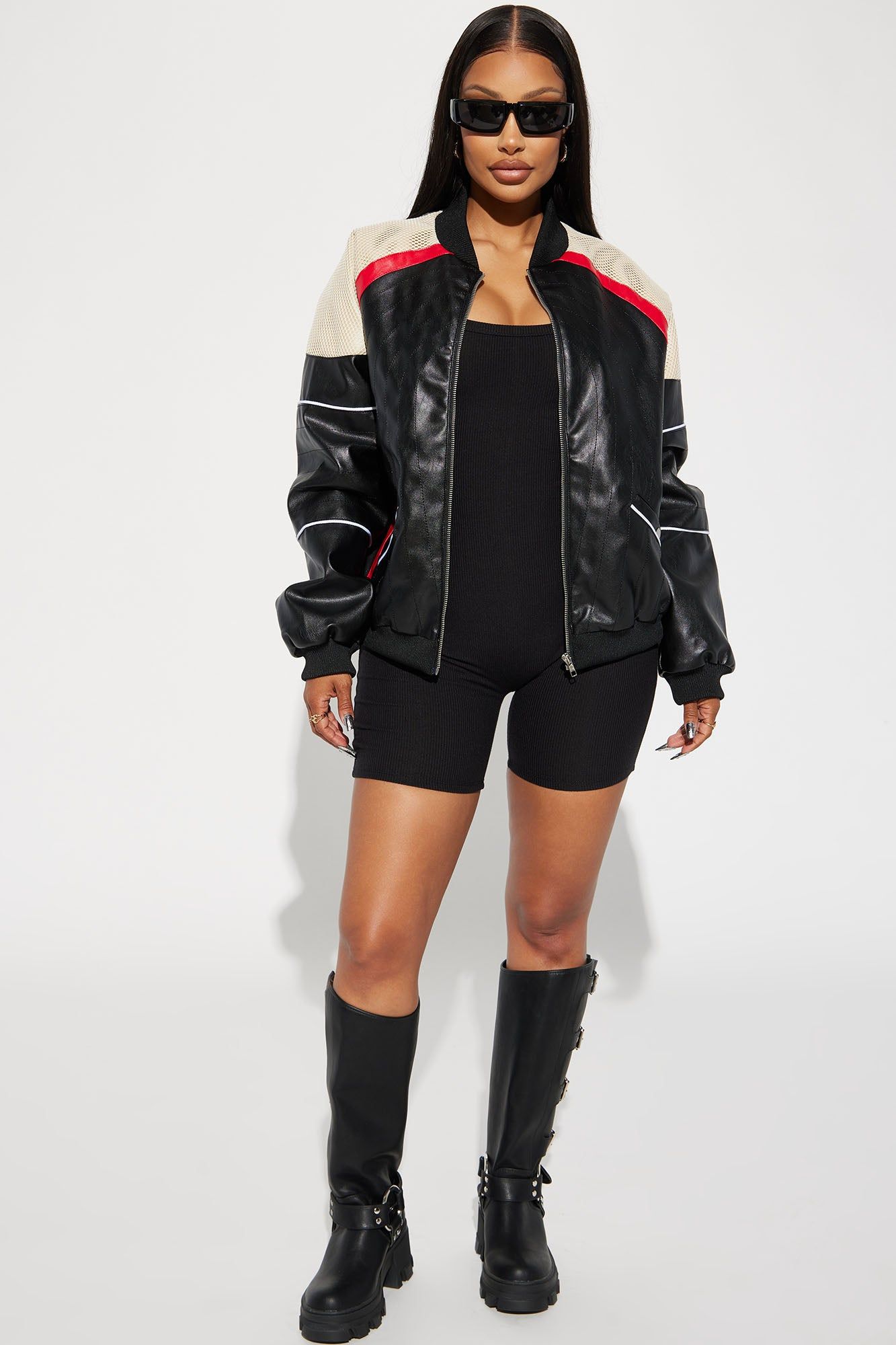New York Streets Faux Leather Bomber Jacket - Black/combo sold by Fashion Nova product image thumbnail 2