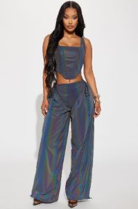 Really Going Reflective Jogger Set - Charcoal sold by Fashion Nova