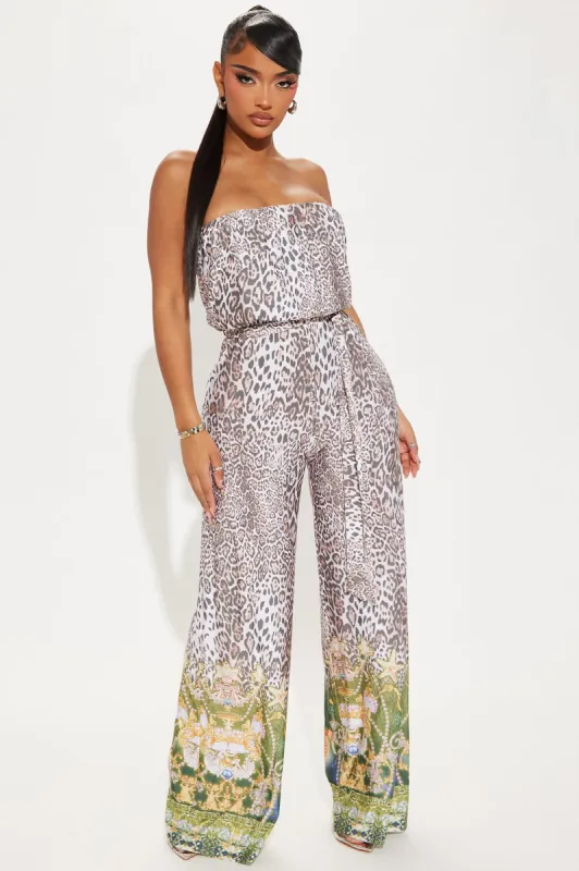 On Safari Jumpsuit - Brown/combo sold by Fashion Nova