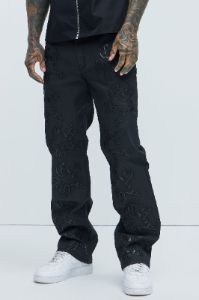 Chaos Embroidery Straight Jeans - Black sold by Fashion Nova