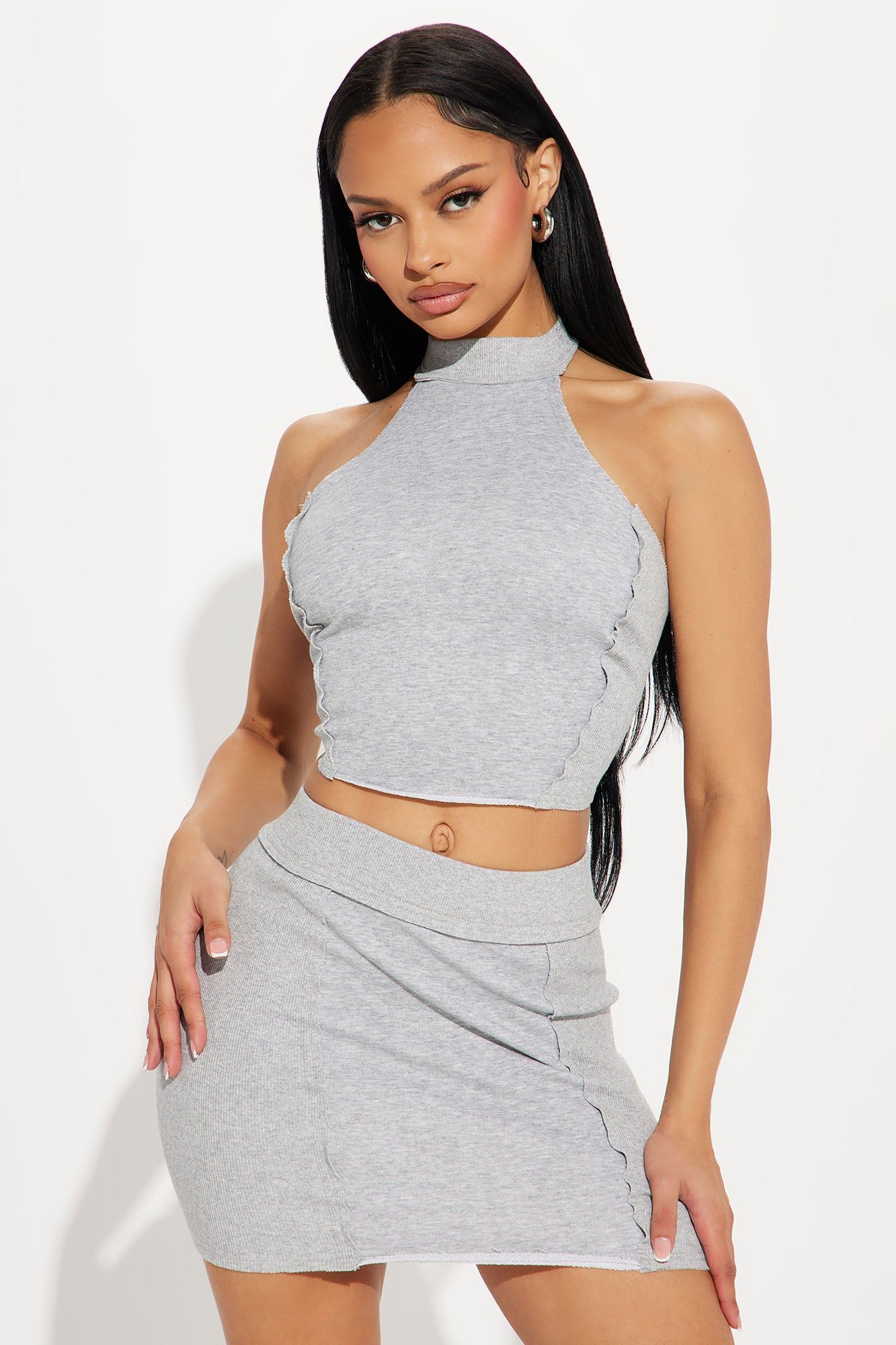 Gigi Skirt Set - Heather Grey sold by Fashion Nova