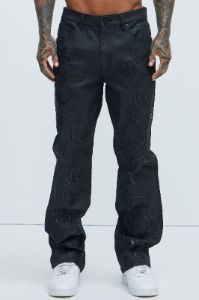 Chaos Embroidery Straight Jeans - Black sold by Fashion Nova