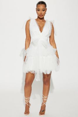 Gracie Mesh Mini Dress - White sold by Fashion Nova