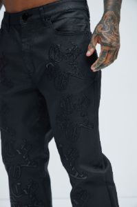 Chaos Embroidery Straight Jeans - Black sold by Fashion Nova