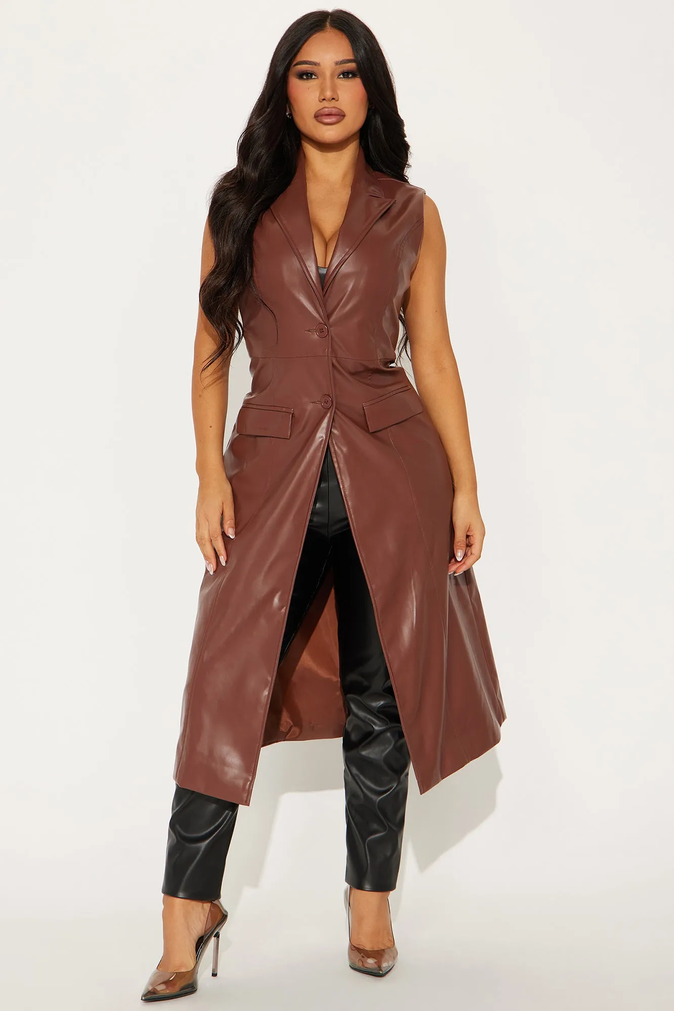 All It Takes Faux Leather Vest - Chocolate sold by Fashion Nova product image thumbnail 3