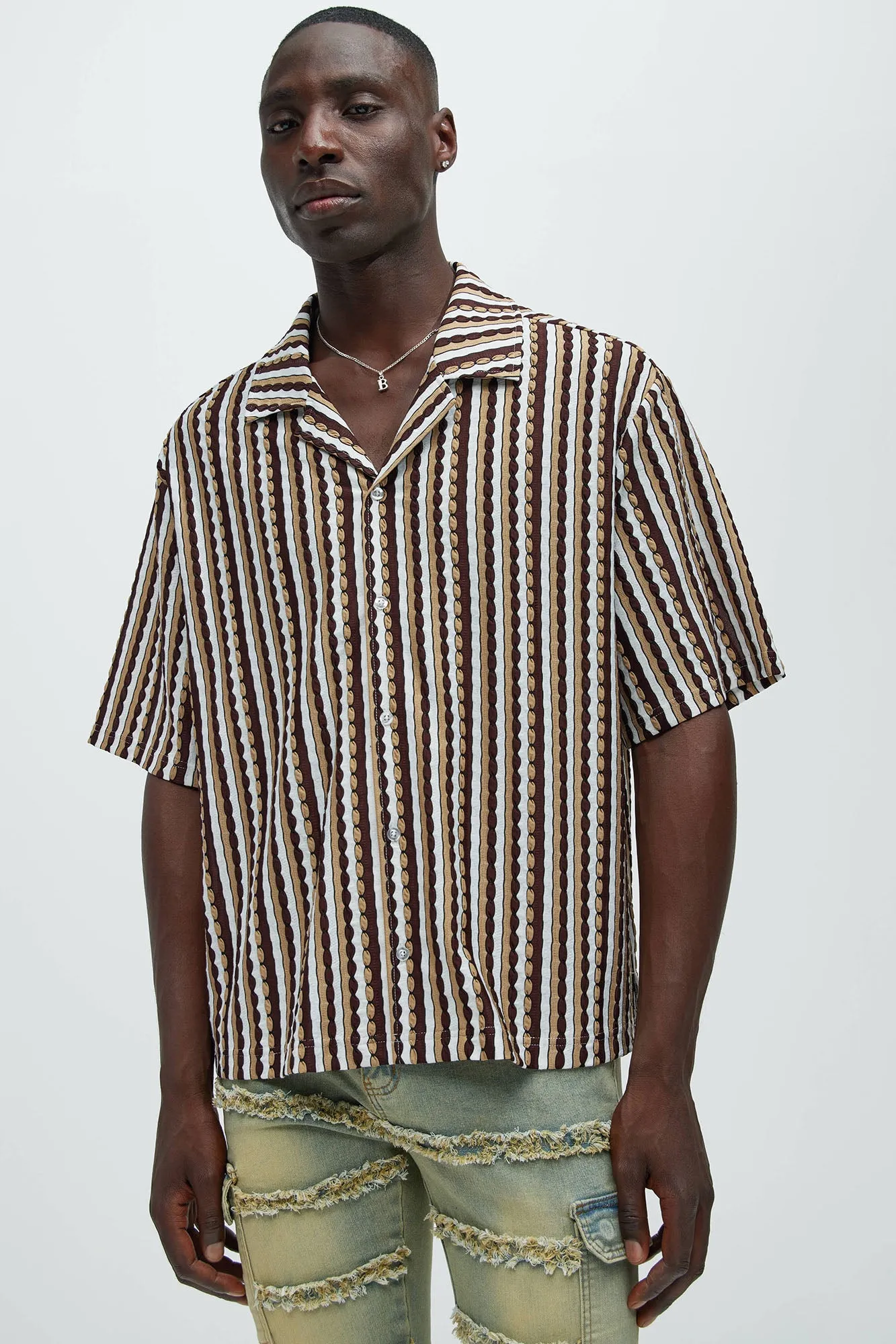 Belfort Jacquard Knit Shirt - Brown sold by Fashion Nova