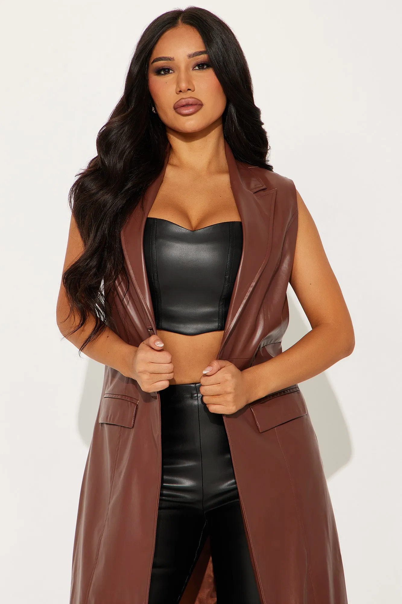 All It Takes Faux Leather Vest - Chocolate sold by Fashion Nova product image thumbnail 2