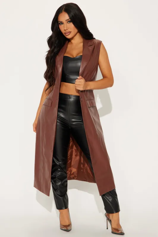 All It Takes Faux Leather Vest - Chocolate sold by Fashion Nova