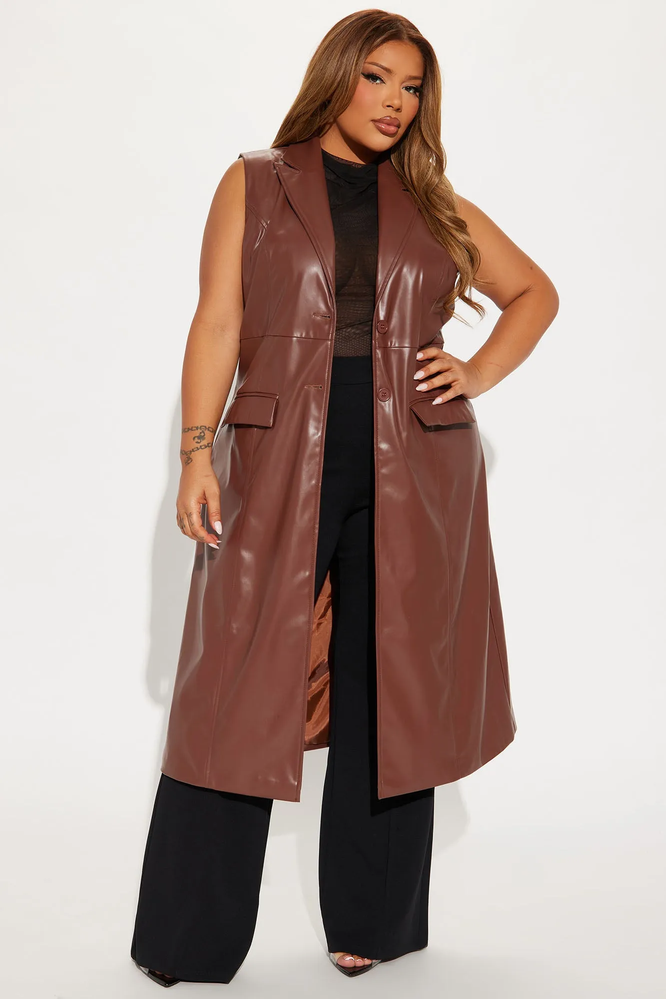 All It Takes Faux Leather Vest - Chocolate sold by Fashion Nova product image thumbnail 5