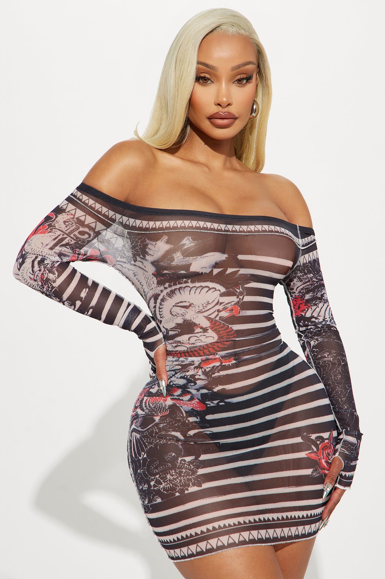 Luna Mesh Mini Dress - Black/combo sold by Fashion Nova product image thumbnail 2
