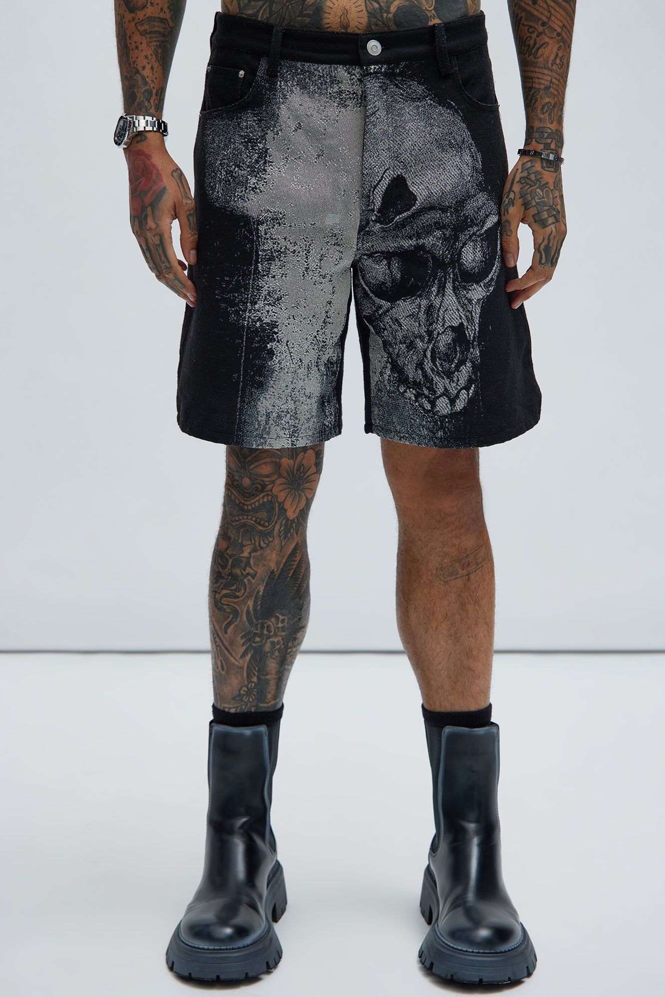 Azrael Tapestry Shorts - Black/combo sold by Fashion Nova