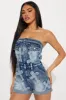Never Cross Me Denim Romper - Medium Wash sold by Fashion Nova