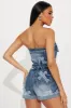 Never Cross Me Denim Romper - Medium Wash sold by Fashion Nova