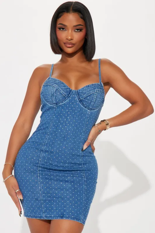 Elisia Denim Mini Dress - Medium Wash sold by Fashion Nova
