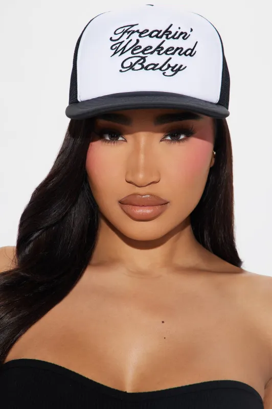 It's The Freakin' Weekend Trucker Hat - Black/White sold by Fashion Nova