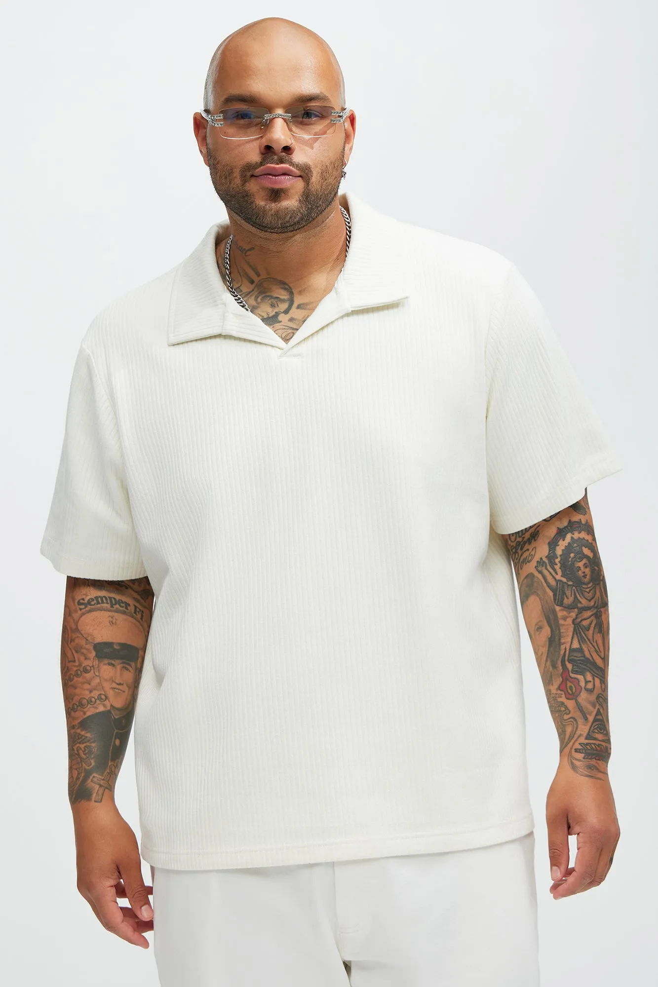 Franklin Stripe Knit Johnny Collar Shirt - Cream sold by Fashion Nova product image thumbnail 5