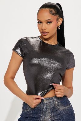 It Girl Metallic Top - Silver sold by Fashion Nova