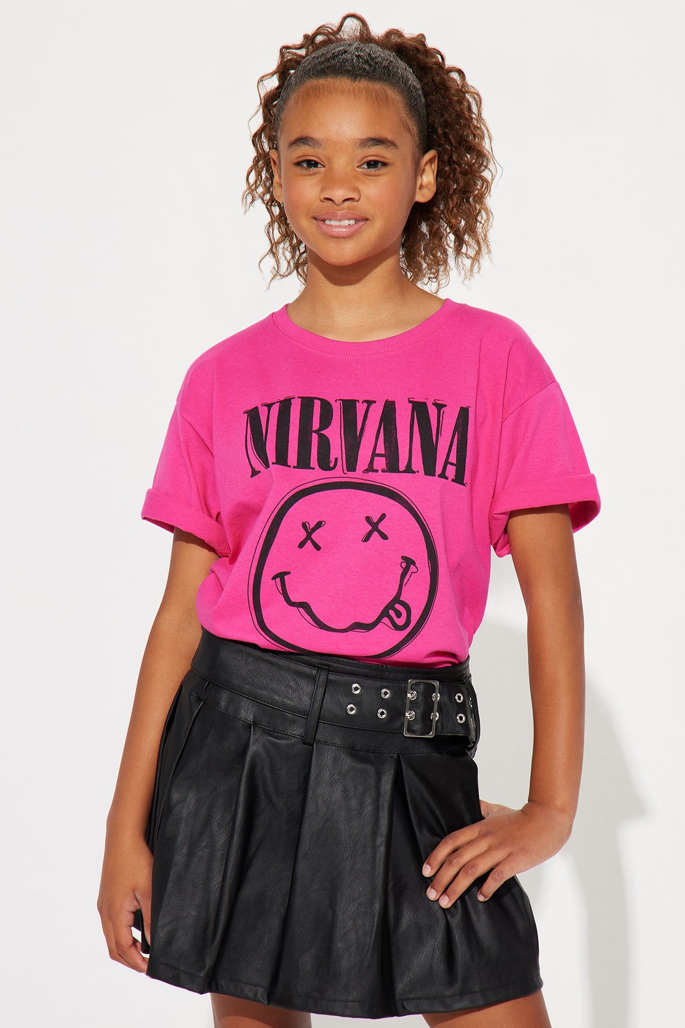 Mini Nirvana Oversized Smiley Tee - Hot Pink sold by Fashion Nova