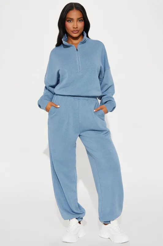 Build You Up French Terry Jumpsuit - Light Blue sold by Fashion Nova