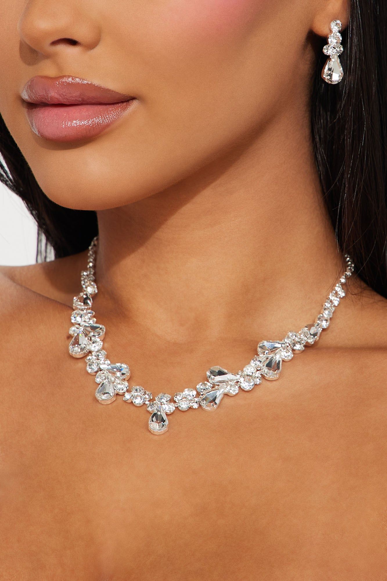 Living A Fairytale Necklace And Earring Set - Silver sold by Fashion Nova