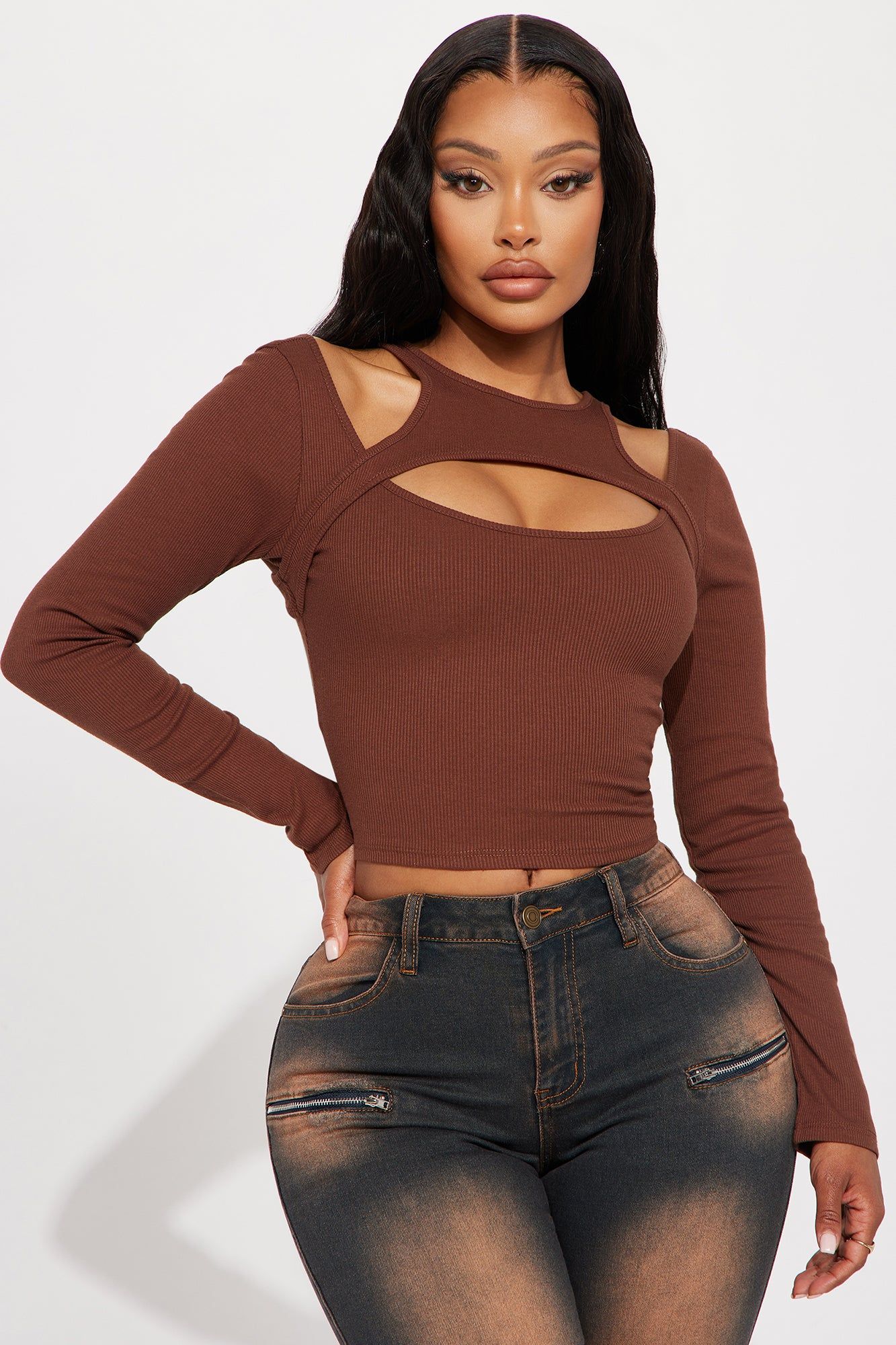 Chloe Cut Out Top - Brown sold by Fashion Nova