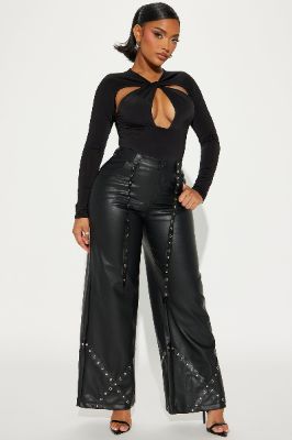 Love You Harder Studded Faux Leather Pant - Black sold by Fashion Nova