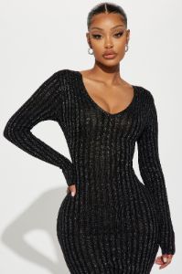 Luscious Perception Double V-Neckline Midi Dress - Black sold by Fashion Nova