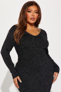 Luscious Perception Double V-Neckline Midi Dress - Black sold by Fashion Nova