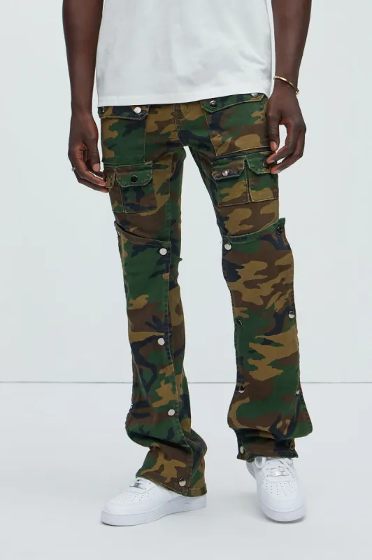 Utility Snap Pockets Flare Pants - Camouflage sold by Fashion Nova