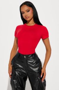 Cambria Short Sleeve Bodysuit - Red sold by Fashion Nova