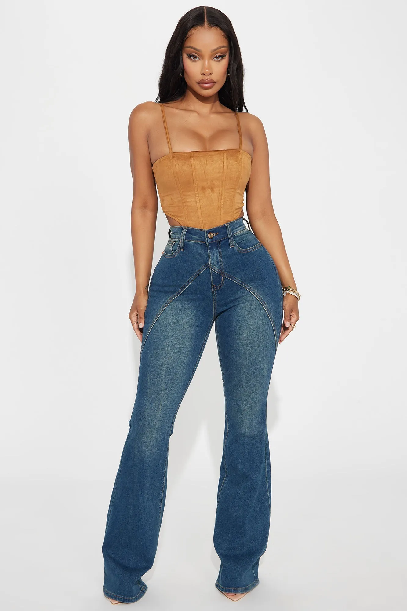 Believe In It Tinted Stretch Flare Jeans - Dark Wash sold by Fashion Nova