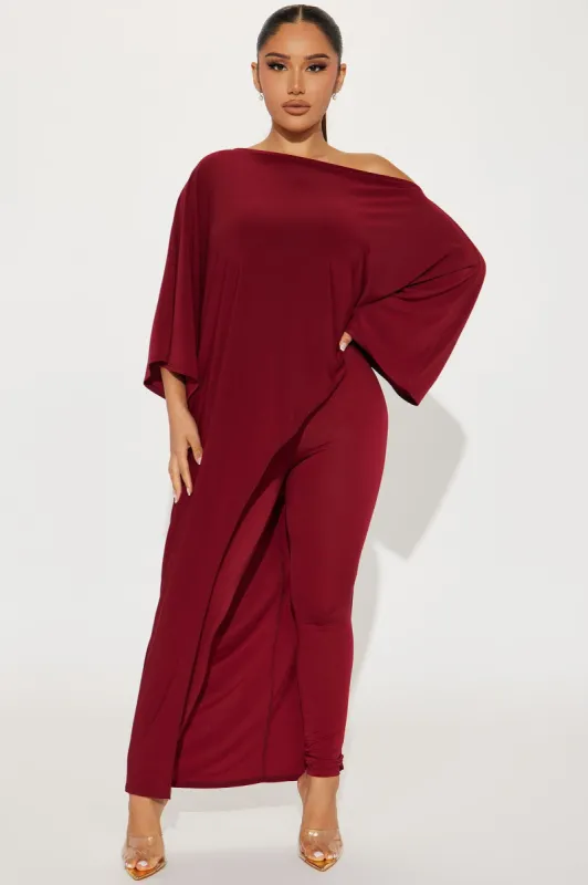 Beverly Off Shoulder Legging Set - Burgundy sold by Fashion Nova