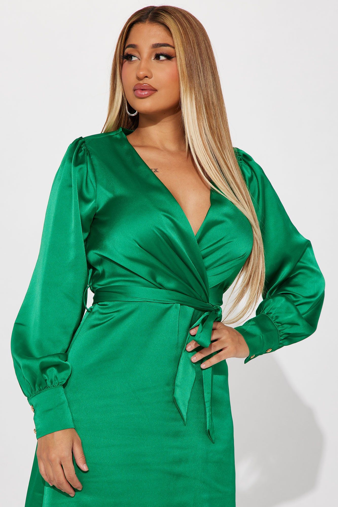 Eva Satin Midi Dress - Green sold by Fashion Nova product image thumbnail 2