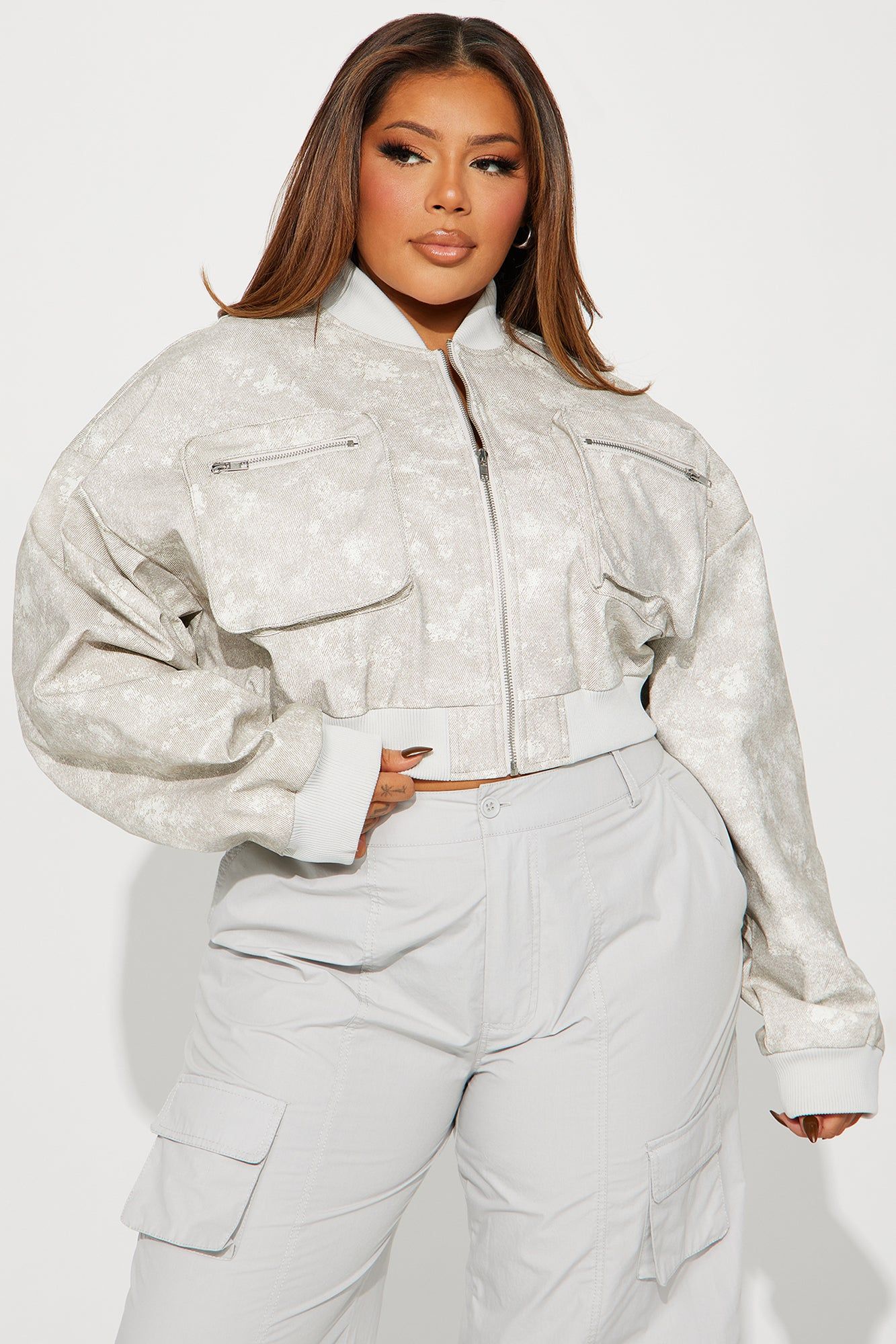 Catch Me In The City Cropped Bomber Jacket - Grey sold by Fashion Nova product image thumbnail 5