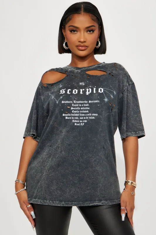 Scorpio Distressed Tee - Charcoal sold by Fashion Nova