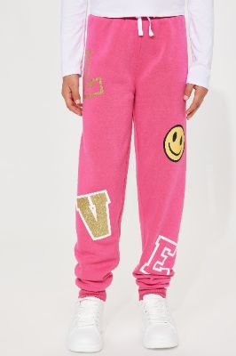 Mini Loving Smiles Fleece Joggers - Fuchsia sold by Fashion Nova