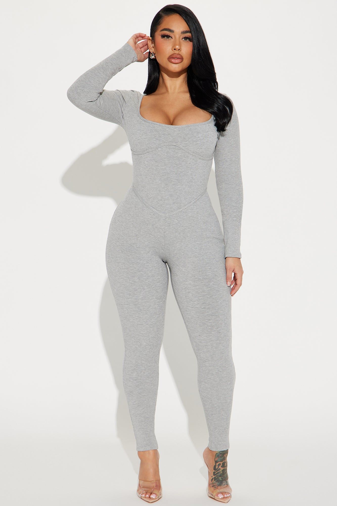 Denae Snatched Jumpsuit - Heather Grey sold by Fashion Nova