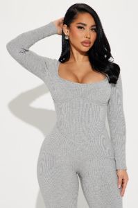 Denae Snatched Jumpsuit - Heather Grey sold by Fashion Nova