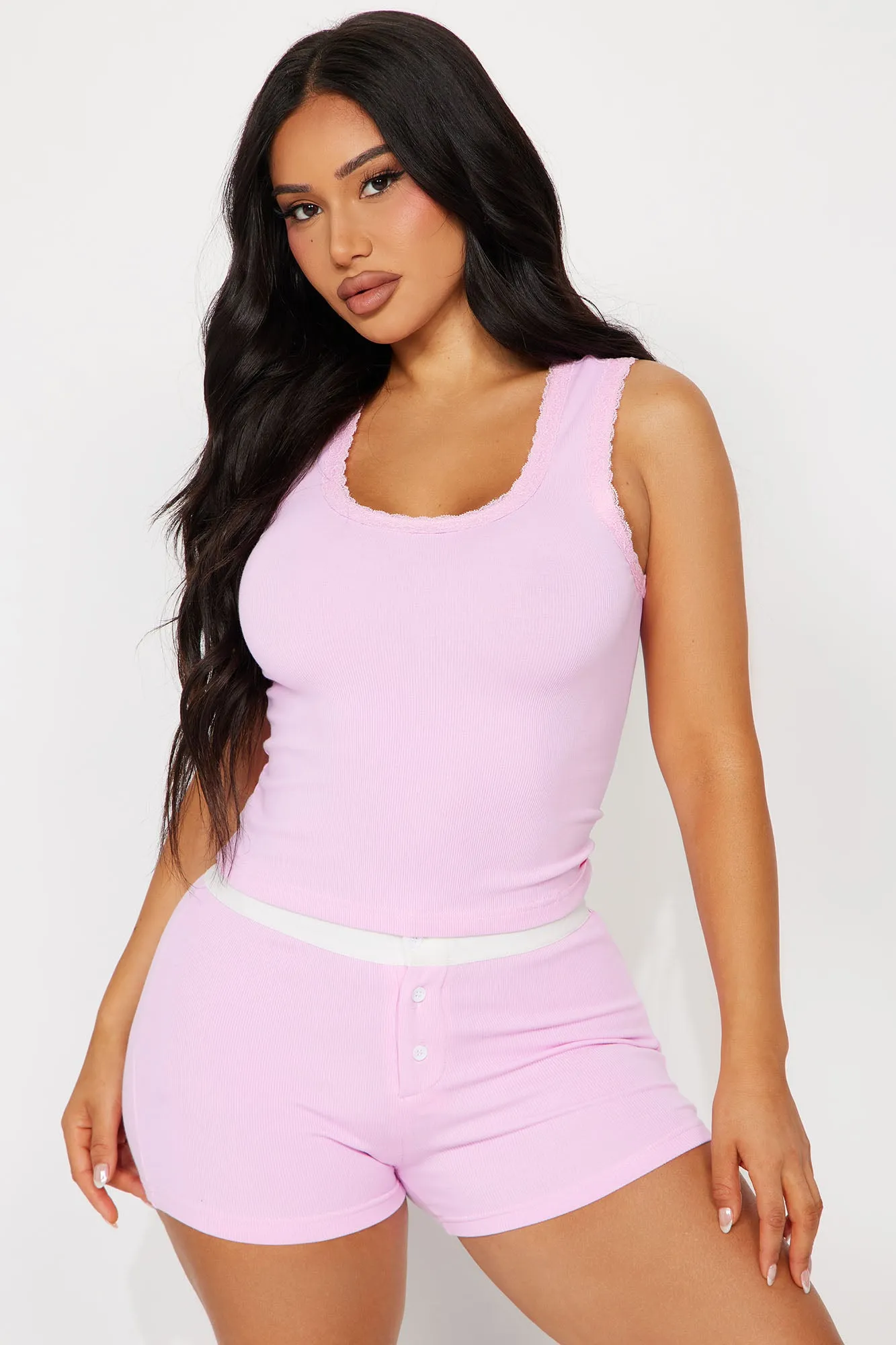 Ready For A Nap Ribbed PJ Boxer Short Set - Pink sold by Fashion Nova