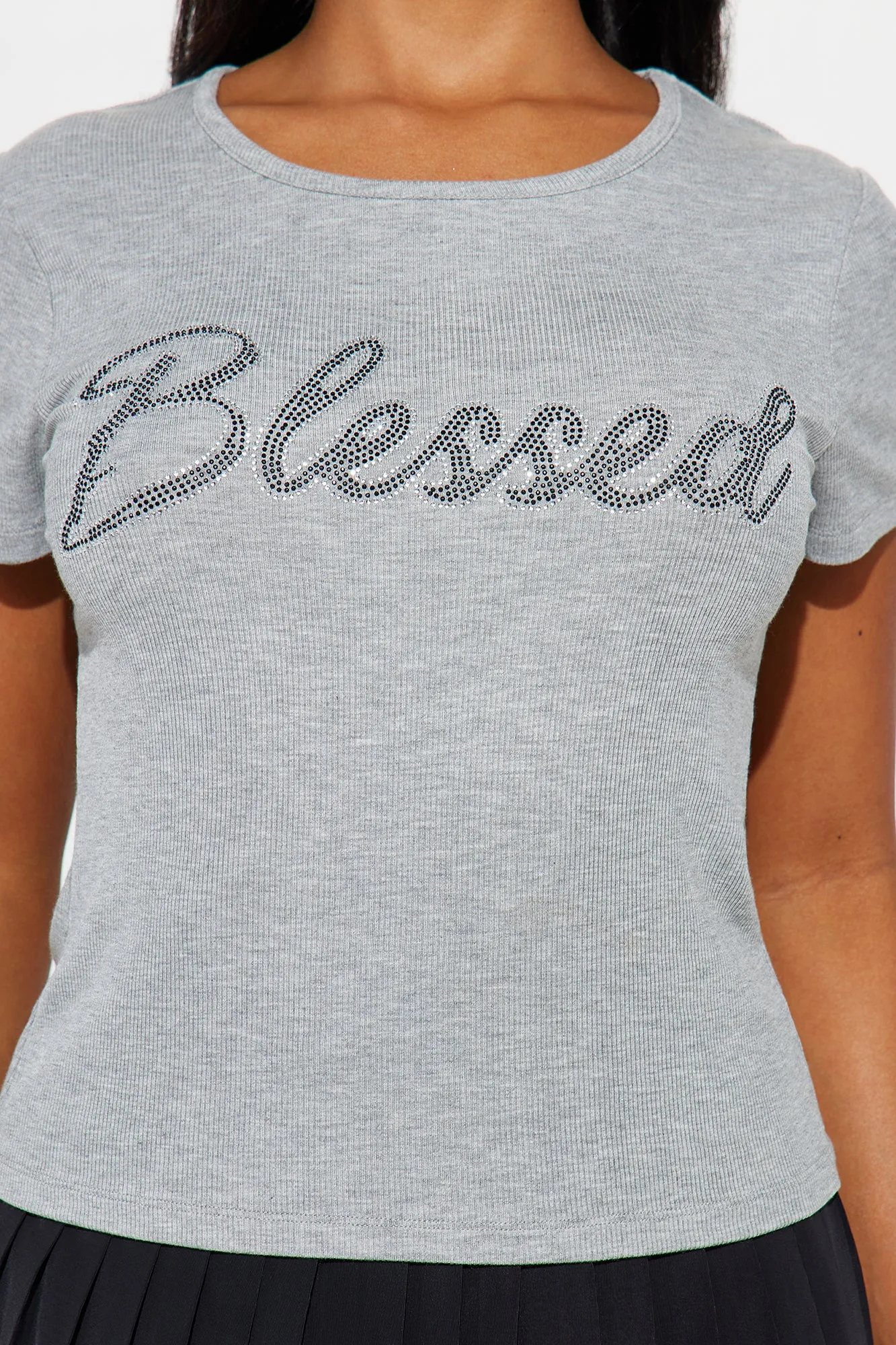 Stayin Blessed Rhinestone Tee - Heather Grey sold by Fashion Nova product image thumbnail 2