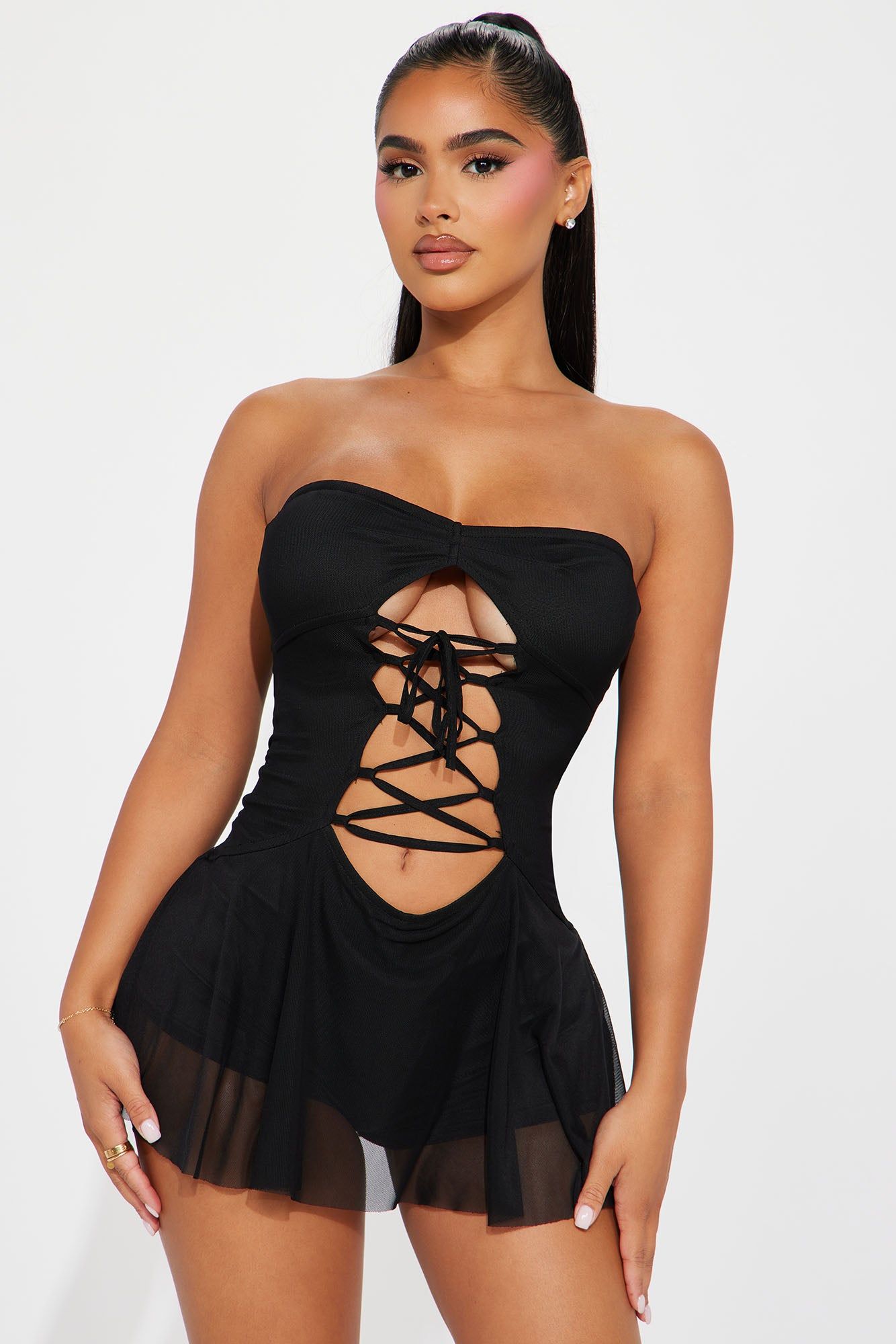 Ballet At Midnight Mesh Mini Dress - Black sold by Fashion Nova