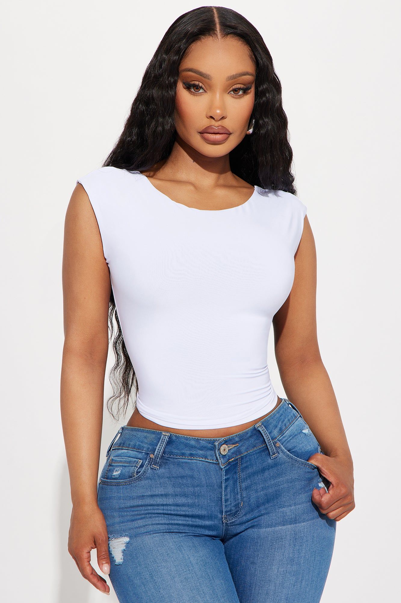 Inside Scoop Backless Top - White sold by Fashion Nova
