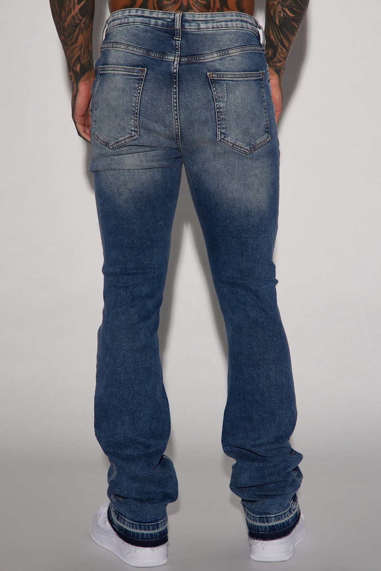 Can't Relate Distressed Stacked Skinny Flare Jeans - Medium Blue Wash sold by Fashion Nova product image thumbnail 4