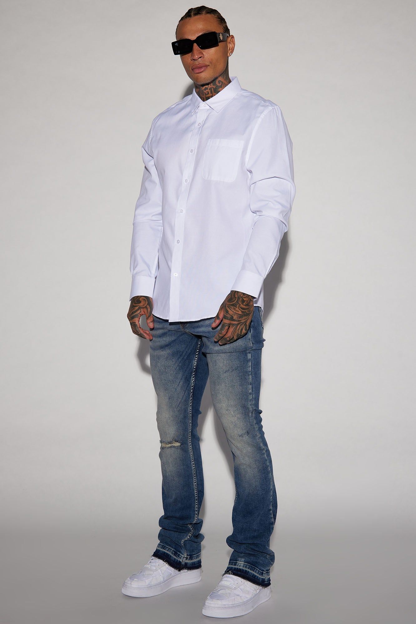 Can't Relate Distressed Stacked Skinny Flare Jeans - Medium Blue Wash sold by Fashion Nova product image thumbnail 2