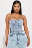 No Invite Denim Corset Top - Light Wash sold by Fashion Nova