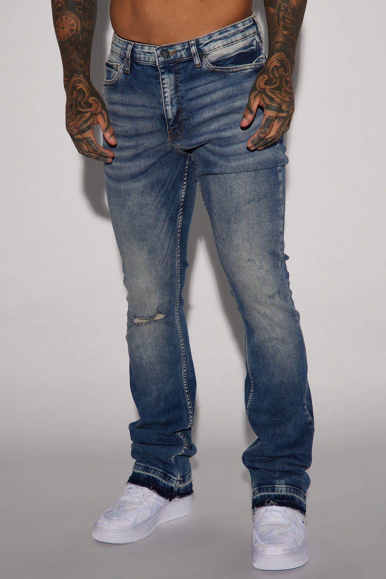 Can't Relate Distressed Stacked Skinny Flare Jeans - Medium Blue Wash sold by Fashion Nova product image thumbnail 3