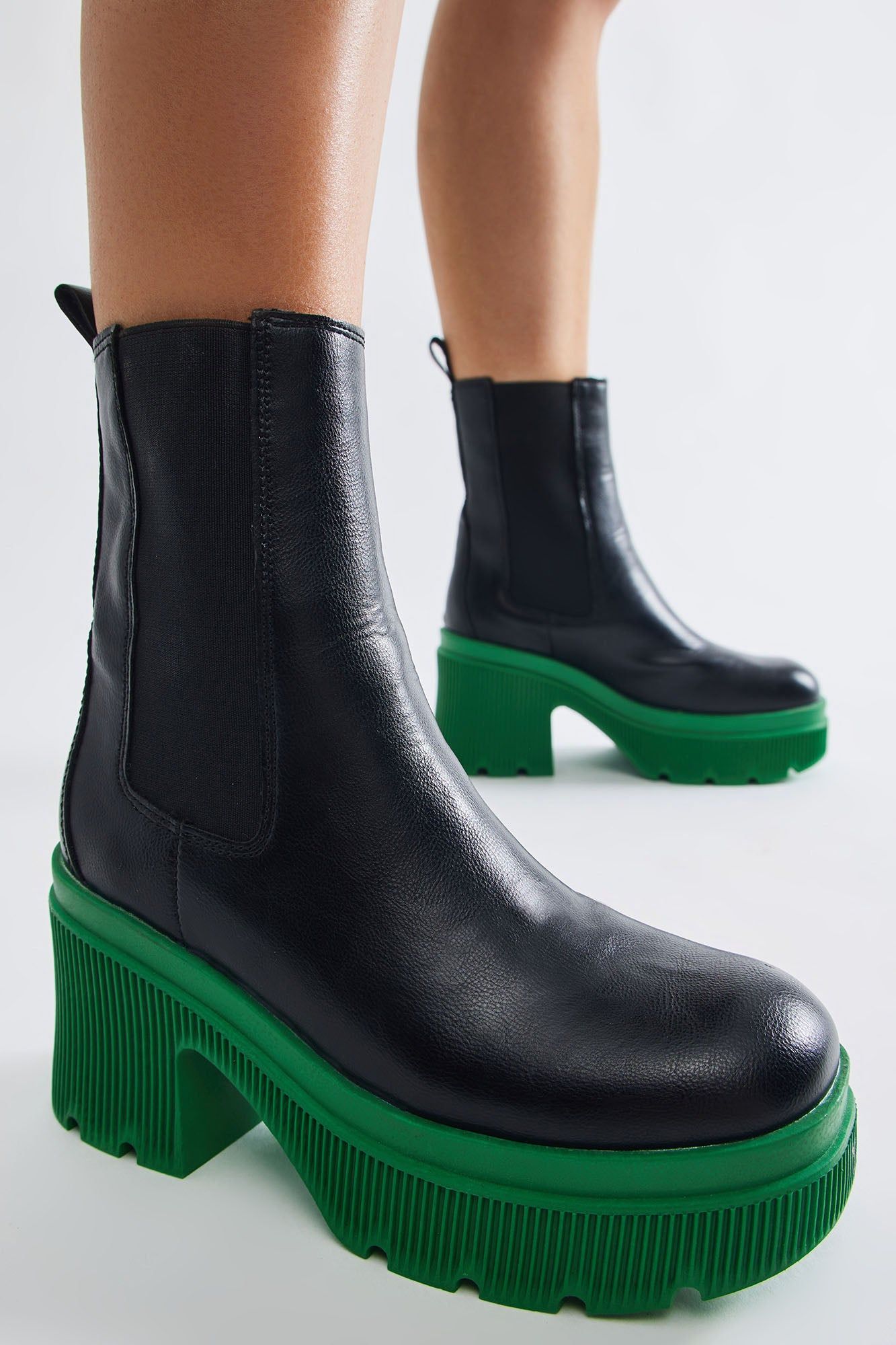 Erika Platform Booties - Black/Green sold by Fashion Nova
