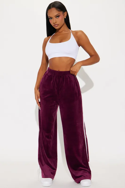 She's A Softie Velour Track Pant - Burgundy/combo sold by Fashion Nova