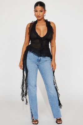 Always On Your Mind Ruffle Top - Black sold by Fashion Nova