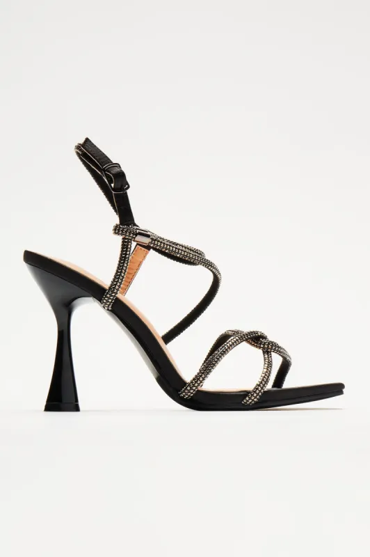 The Perfect Fit Embellished Heeled Sandals - Black sold by Fashion Nova